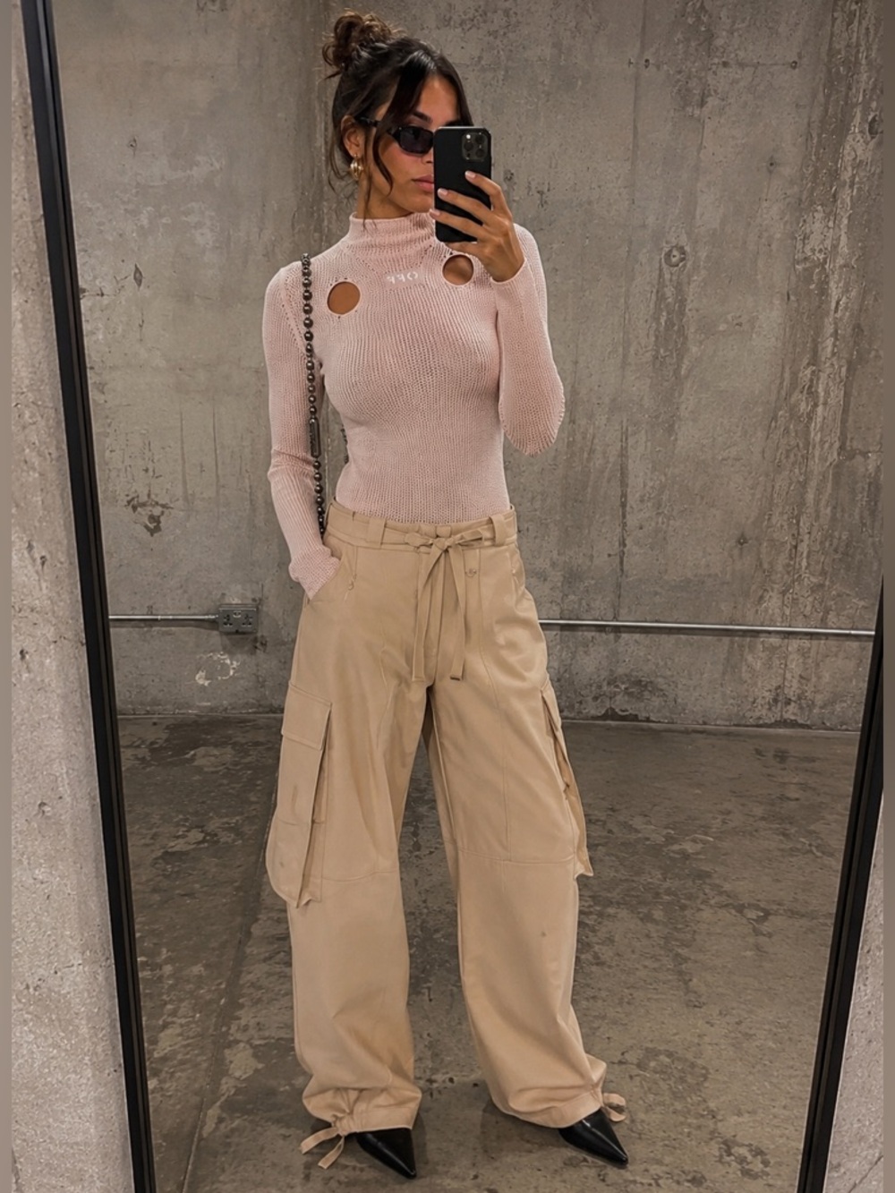 OFF-WHITE Holy Cutout Ribbed Long Sleeve Mock Neck Sweater In Nude Small New NWT